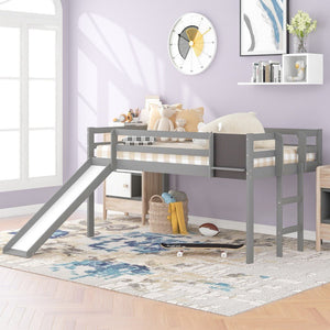 Loft Bed Bed Chalkboard and Slide (Twin Size /Gray) - Montana Home & Kitchen Co.