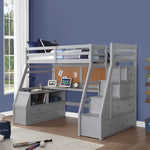 Loft Bed & Desk Twin Size Gray Finish Pine Wood - Montana Home & Kitchen Co.