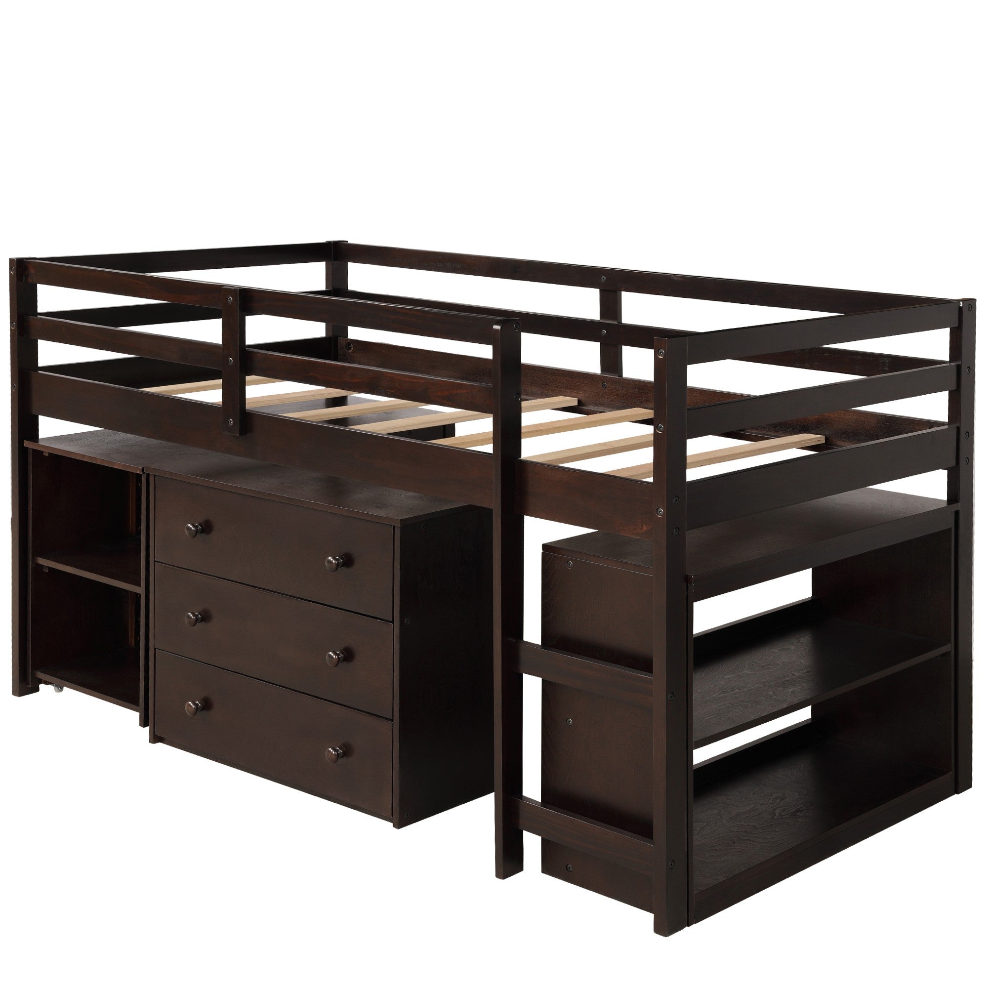 Loft Bed With Cabinet and Desk (Low Twin/ Brown) - Montana Home & Kitchen Co.