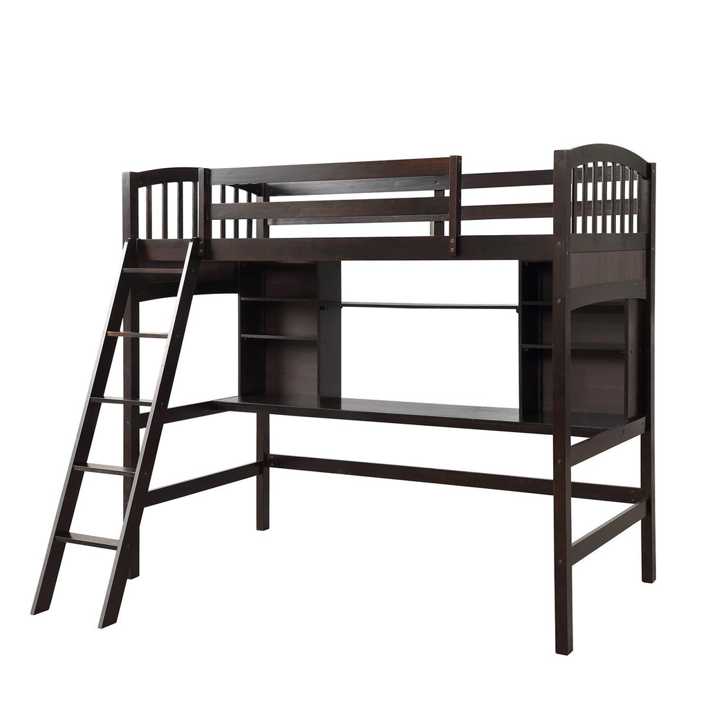 Loft Bed with Desk and Shelves (Twin Size/ Brown) - Montana Home & Kitchen Co.