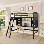 Loft Bed with Desk and Shelves (Twin Size/ Brown) - Montana Home & Kitchen Co.