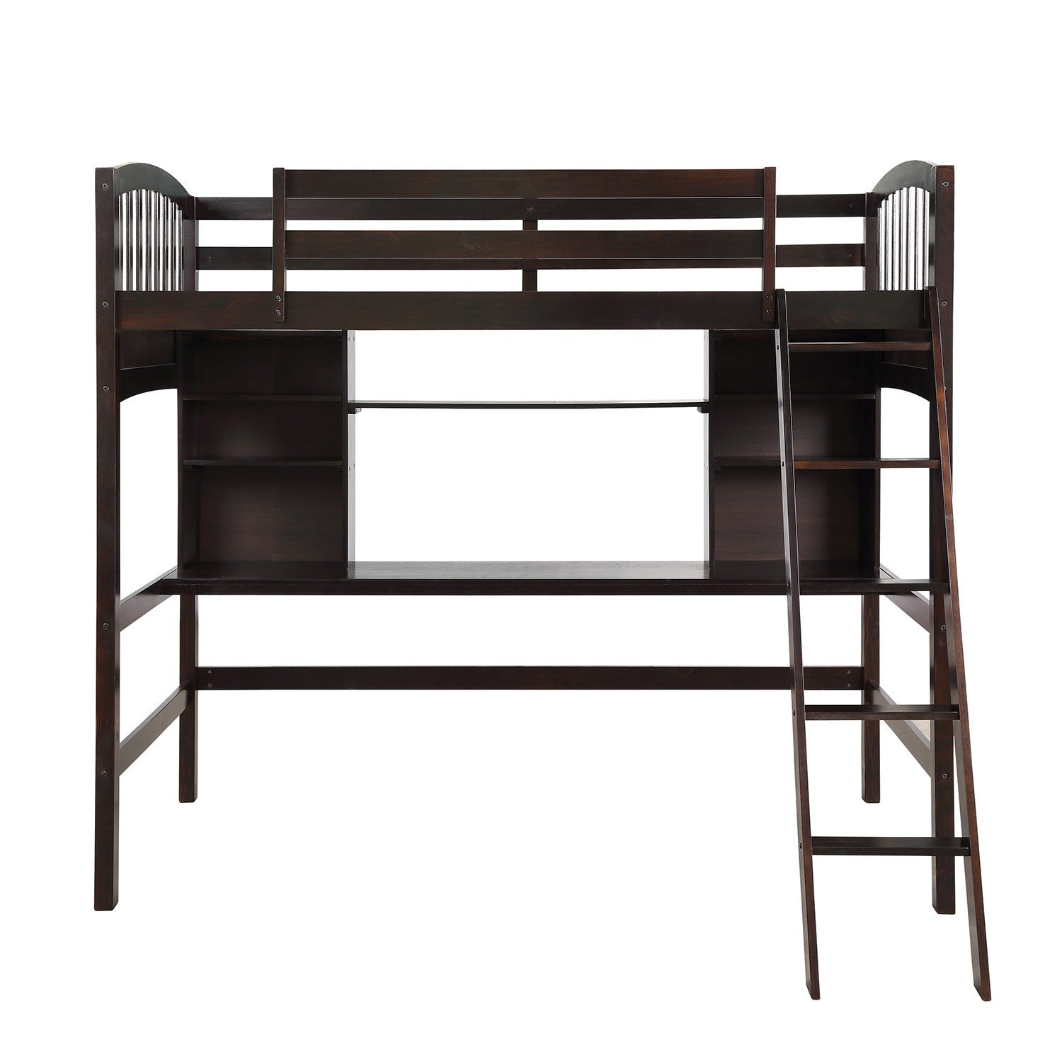 Loft Bed with Desk and Shelves (Twin Size/ Brown) - Montana Home & Kitchen Co.