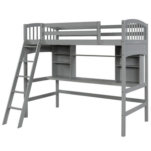 Loft Bed with Desk and Shelves (Twin Size /Gray) - Montana Home & Kitchen Co.