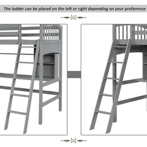 Loft Bed with Desk and Shelves (Twin Size /Gray) - Montana Home & Kitchen Co.