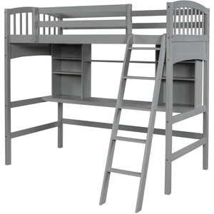 Loft Bed with Desk and Shelves (Twin Size /Gray) - Montana Home & Kitchen Co.