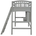 Loft Bed with Desk and Shelves (Twin Size /Gray) - Montana Home & Kitchen Co.