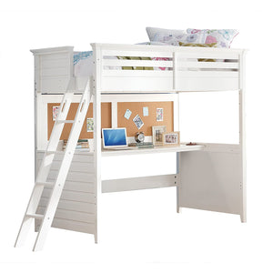 Loft Bed With Desk (Twin) 83" X 45" X 74" White Poplar Wood - Montana Home & Kitchen Co.