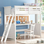 Loft Bed With Desk (Twin) 83" X 45" X 74" White Poplar Wood - Montana Home & Kitchen Co.