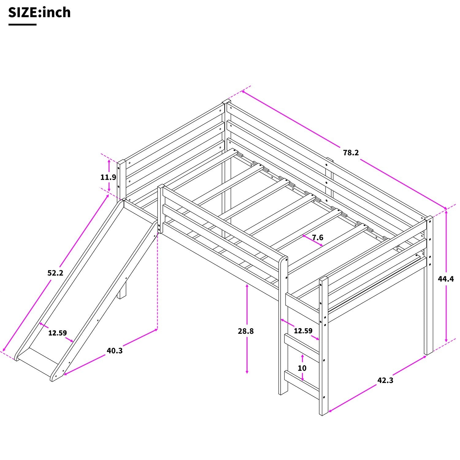 Loft Bed With Slide (Low / White) - Montana Home & Kitchen Co.