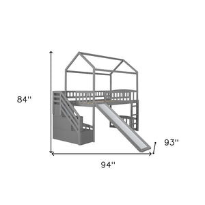 Loft Playhouse Bed With Drawers and Slide /Twin Size /Gray - Montana Home & Kitchen Co.