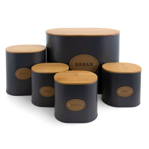 MegaChef Kitchen Food Storage and Organization 5 Piece Canister Set in Grey with Bamboo Lids - Montana Home & Kitchen Co.