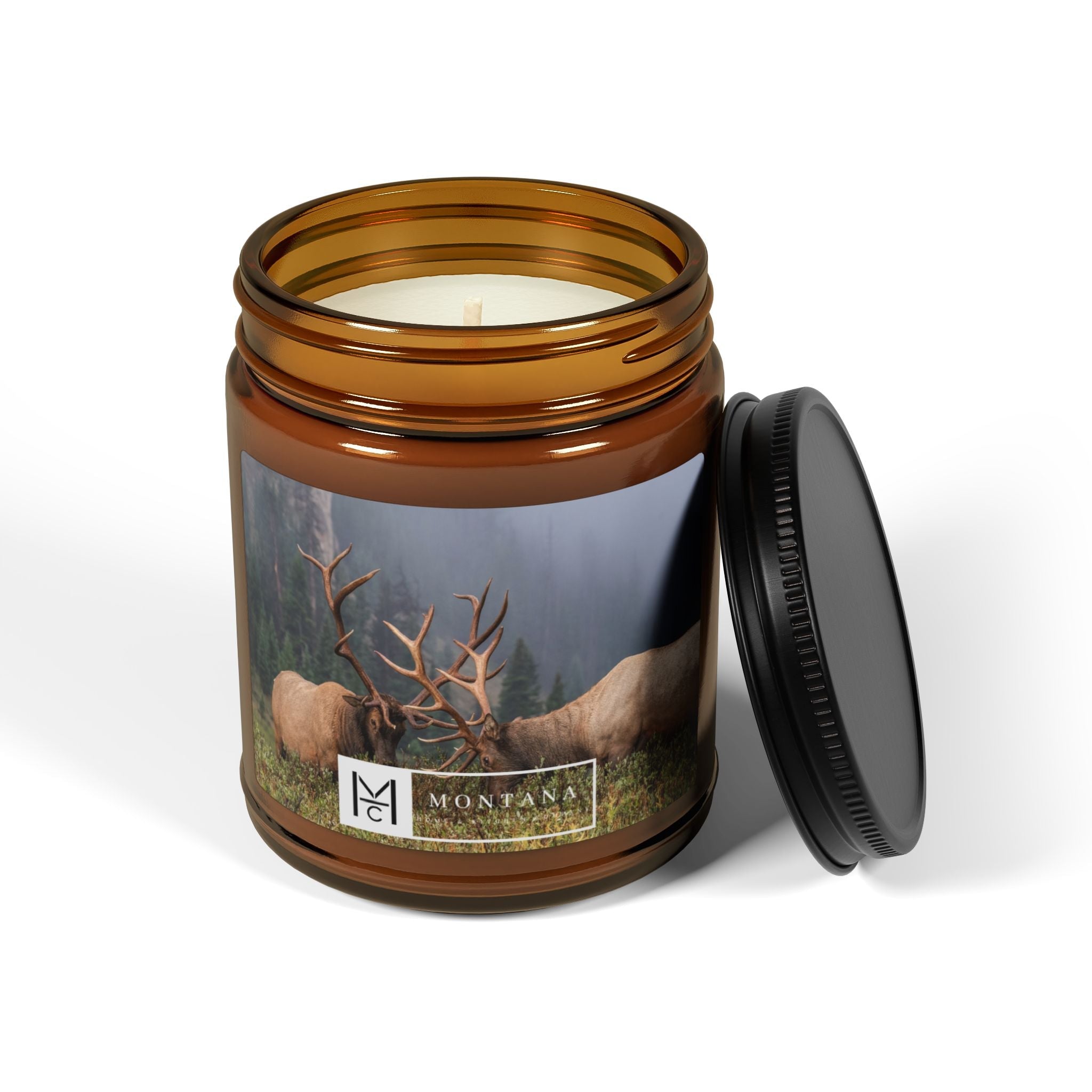 MHKC Elk Design Scented Soy Candle (Multi - Size, Amber Jar) - Montana Home & Kitchen Co.