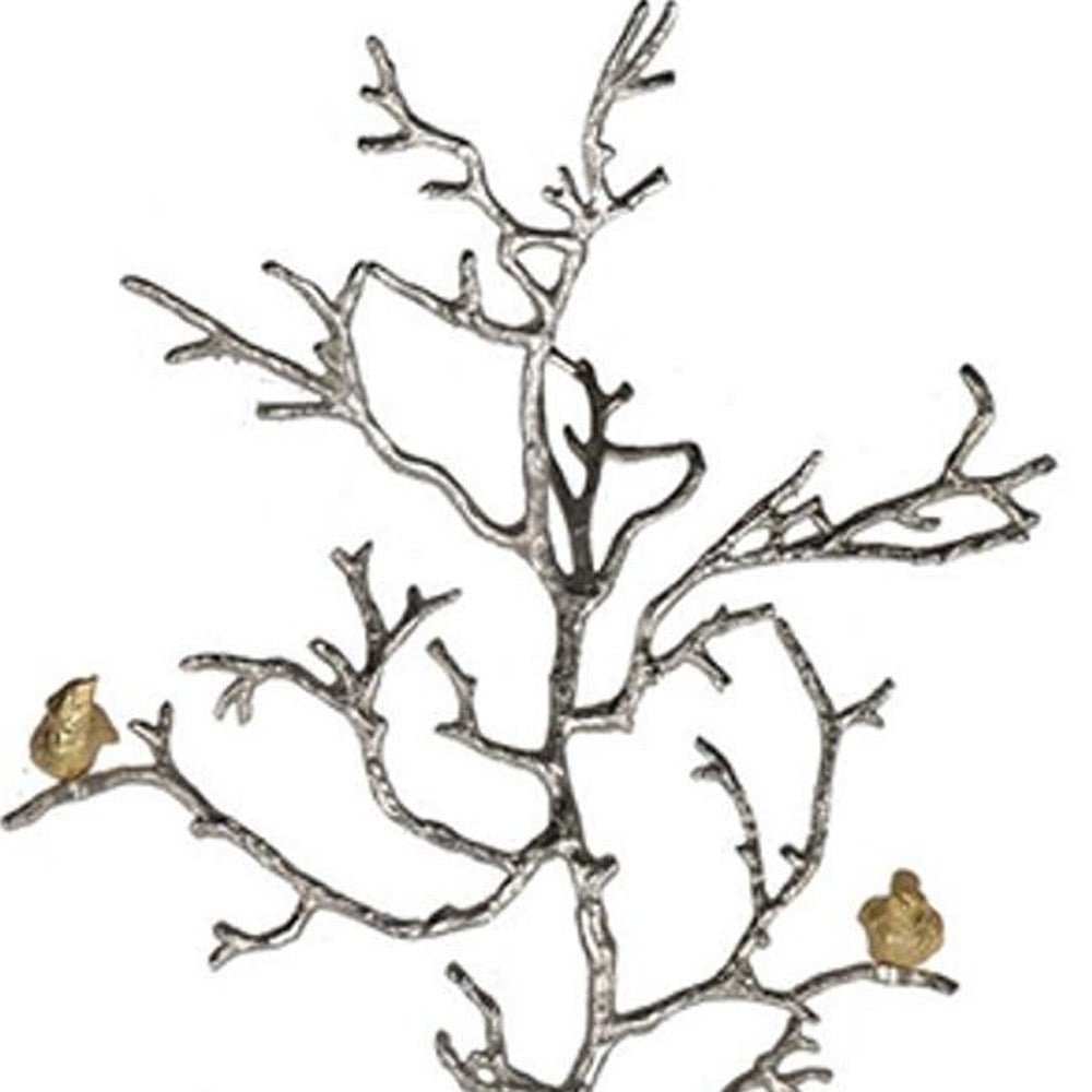 Modern 44" Silver Branch and Golden Birds Wall Art - Montana Home & Kitchen Co.