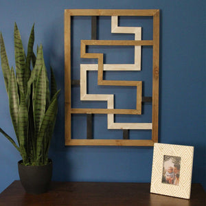 Modern Maze Natural White And Black Wood Panel Wall Art - Montana Home & Kitchen Co.