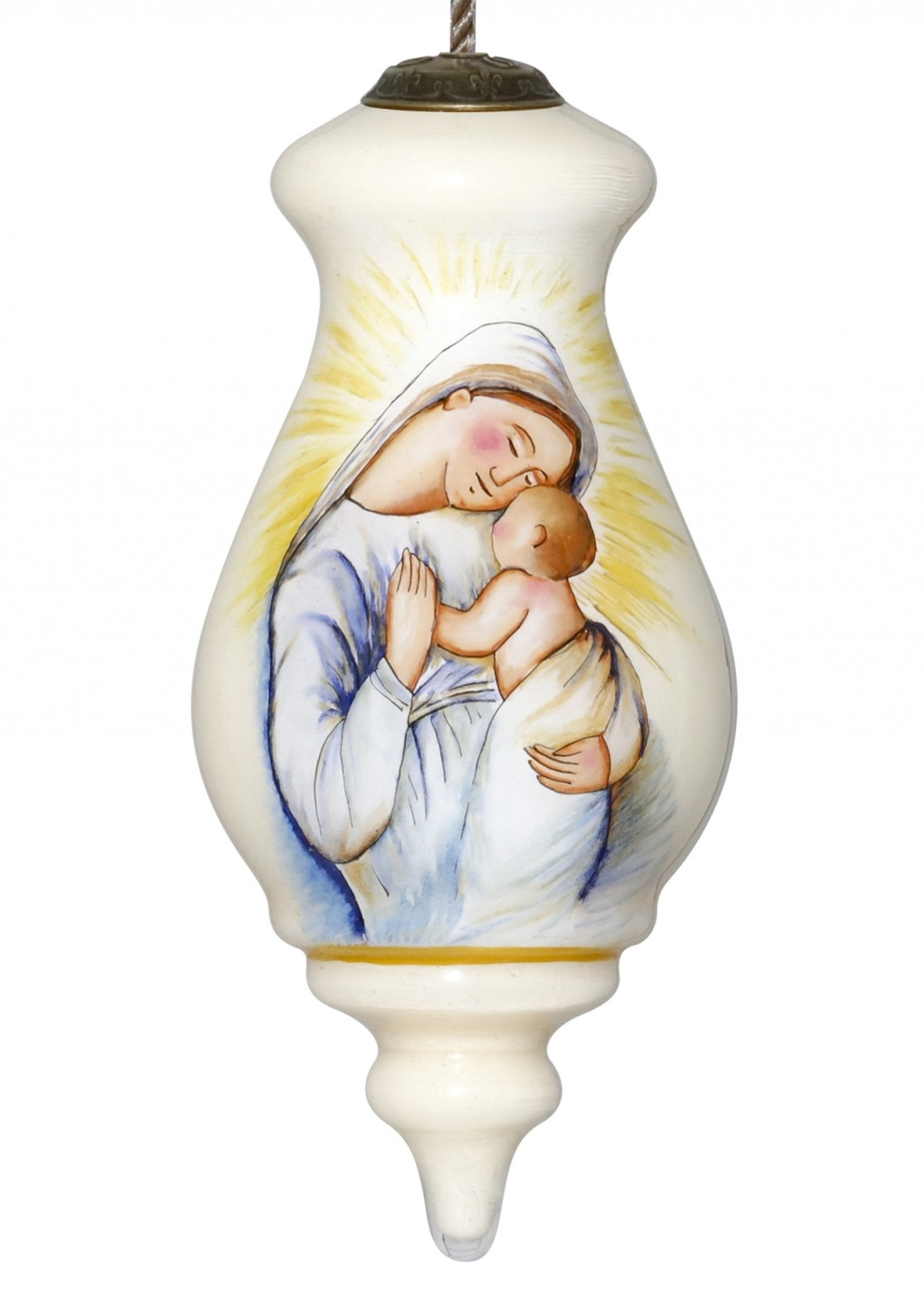 Mother Mary with Baby Hand Painted Mouth Blown Glass Ornament - Montana Home & Kitchen Co.