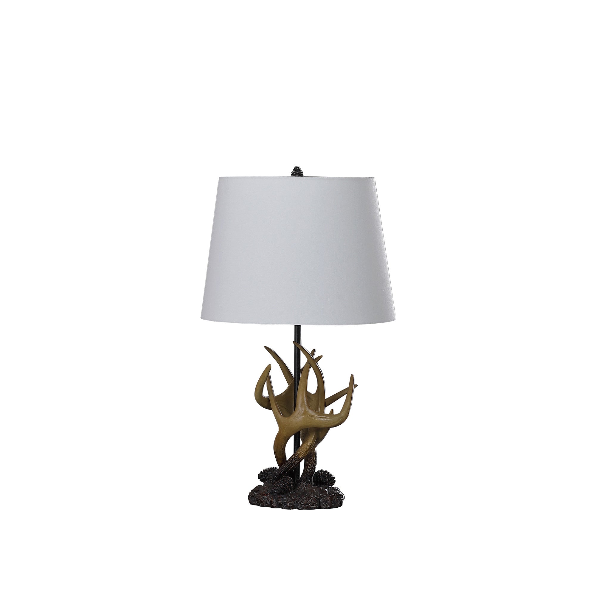 Natural And Brown Antlers Table Lamp With White Shade, 26" - Montana Home & Kitchen Co.