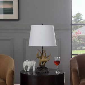 Natural And Brown Antlers Table Lamp With White Shade, 26" - Montana Home & Kitchen Co.