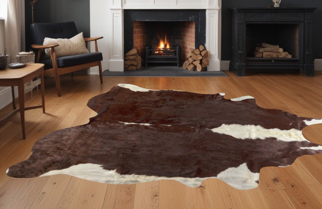 Natural Cowhide Area Rug / 6' X 7' / Brown And White - Montana Home & Kitchen Co.