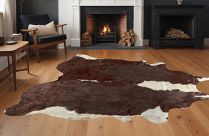 Natural Cowhide Area Rug / 6' X 7' / Brown And White - Montana Home & Kitchen Co.