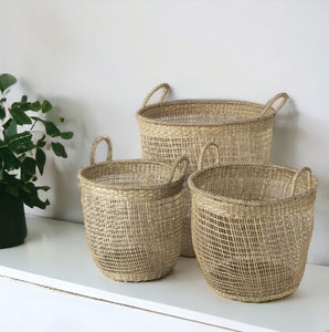 Natural Wicker Basket 20" Set of Three - Montana Home & Kitchen Co.