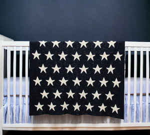 Navy Blue And White Stars Knitted Baby Blanket - Montana Home & Kitchen Co.