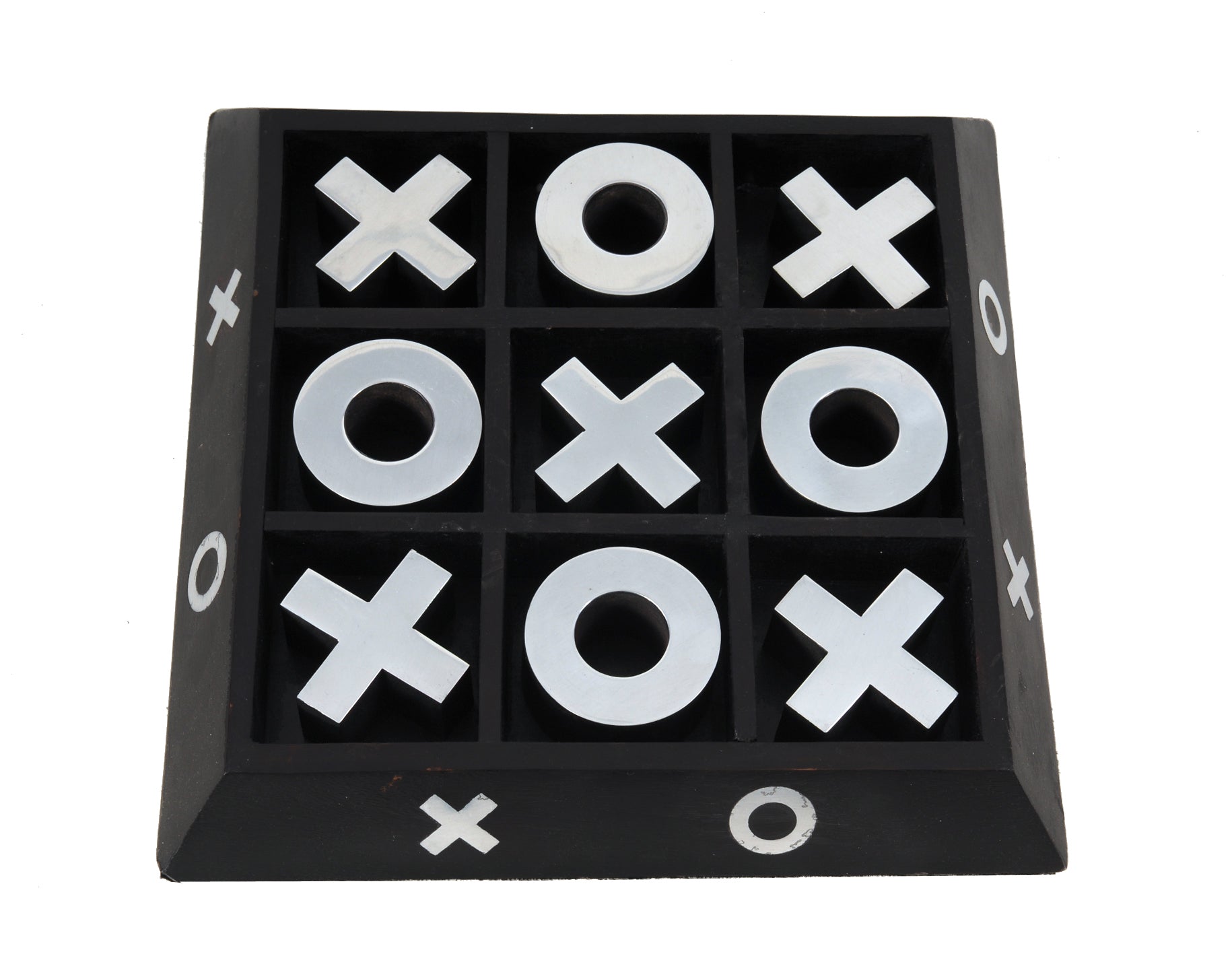 Nickel And Dark Wood Tic Tac Toe Game Sculpture - Montana Home & Kitchen Co.