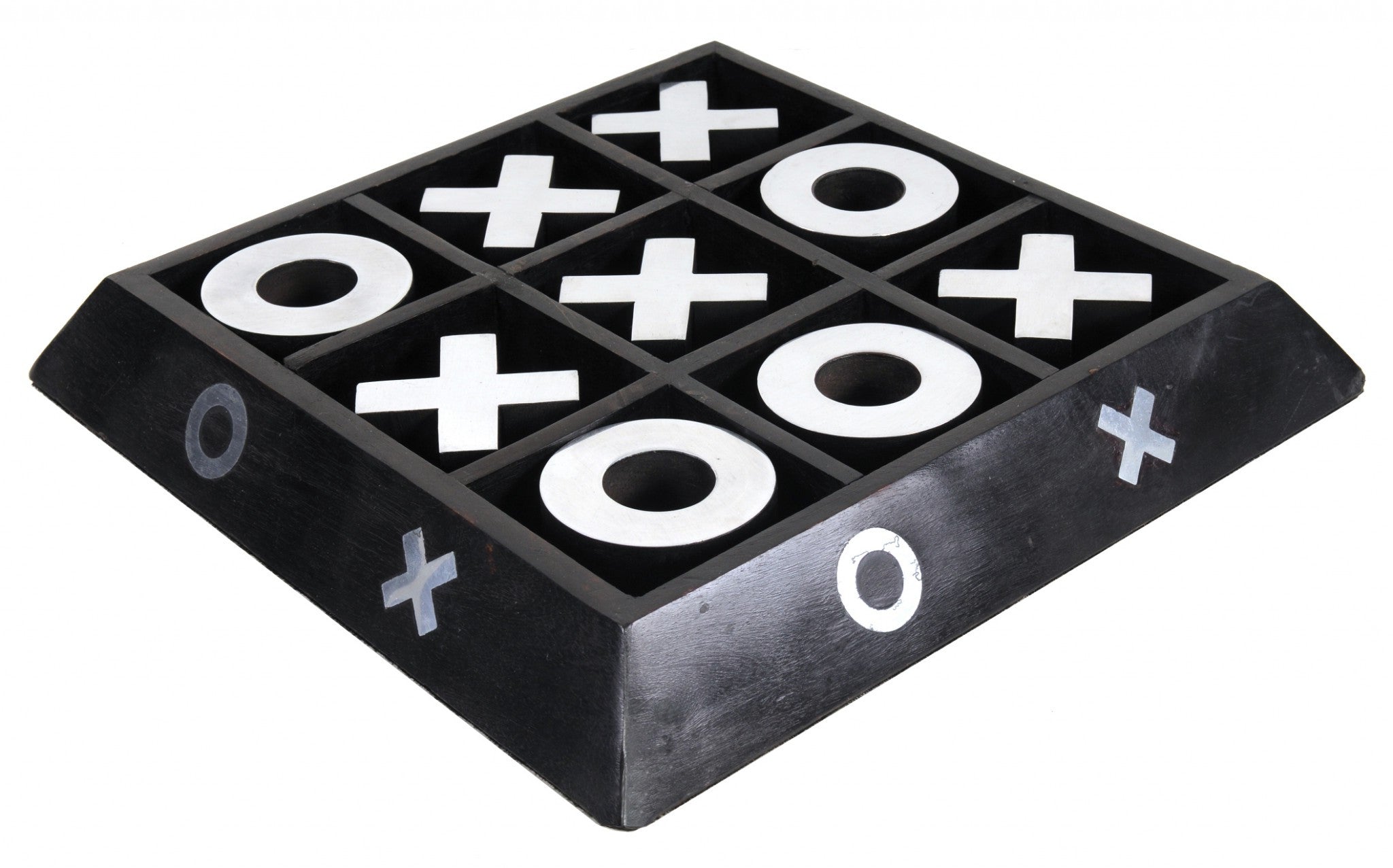 Nickel And Dark Wood Tic Tac Toe Game Sculpture - Montana Home & Kitchen Co.