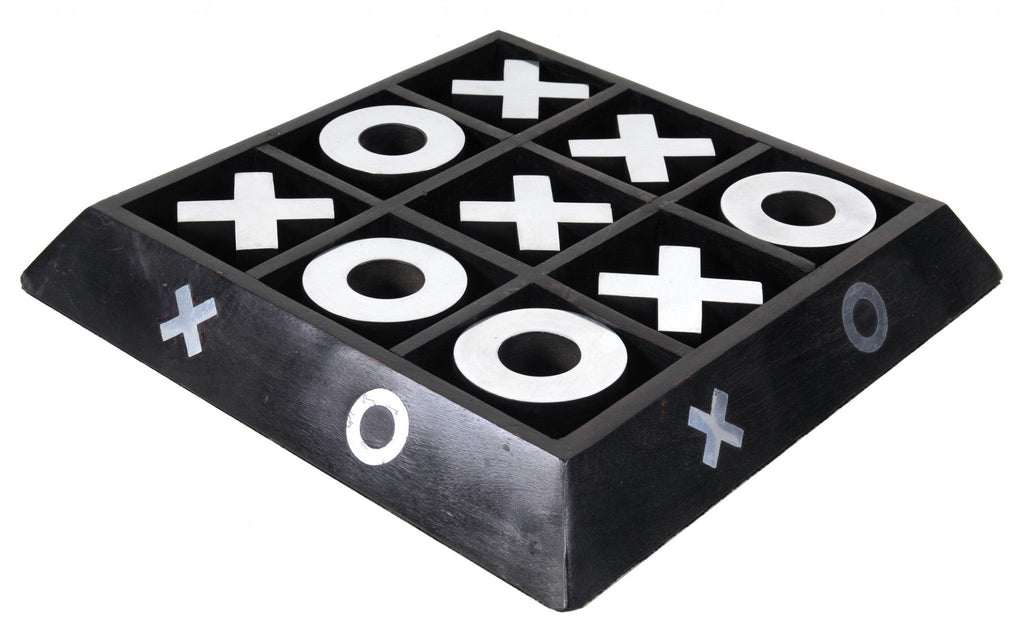 Nickel And Dark Wood Tic Tac Toe Game Sculpture - Montana Home & Kitchen Co.