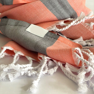 Peach and Dark Grey Striped Design Turkish Beach Blanket - Montana Home & Kitchen Co.