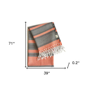 Peach and Dark Grey Striped Design Turkish Beach Blanket - Montana Home & Kitchen Co.