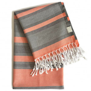 Peach and Dark Grey Striped Design Turkish Beach Blanket - Montana Home & Kitchen Co.