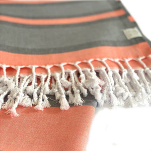 Peach and Dark Grey Striped Design Turkish Beach Blanket - Montana Home & Kitchen Co.