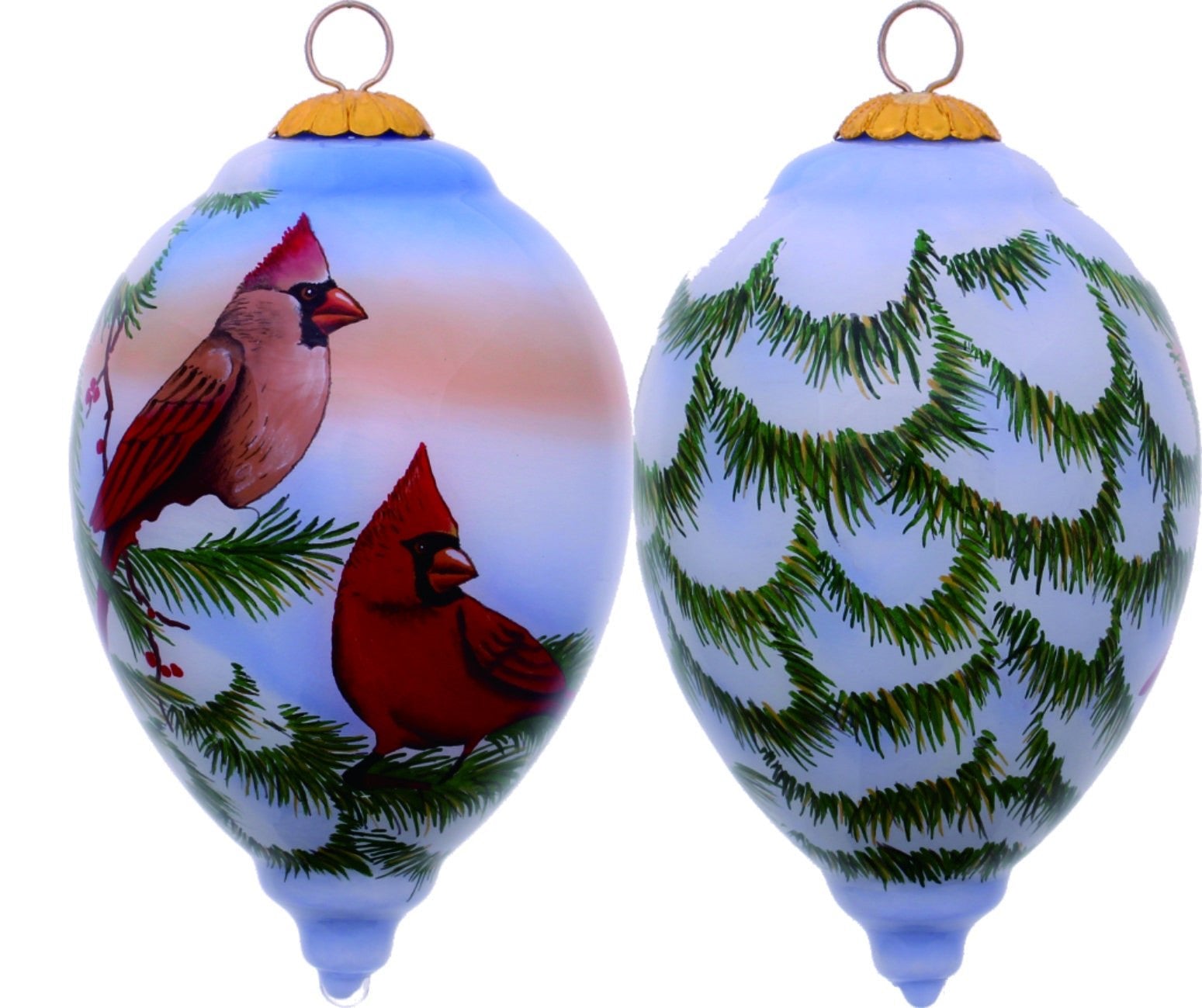 Perched Winter Cardinal Hand Painted Mouth Blown Glass Ornament - Montana Home & Kitchen Co.