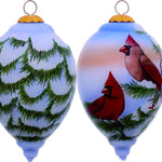 Perched Winter Cardinal Hand Painted Mouth Blown Glass Ornament - Montana Home & Kitchen Co.