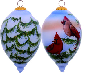 Perched Winter Cardinal Hand Painted Mouth Blown Glass Ornament - Montana Home & Kitchen Co.