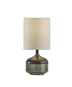 Petite Black Wood Smoked Glass Base With Lightly Textured Round Shade Table Lamp - Montana Home & Kitchen Co.