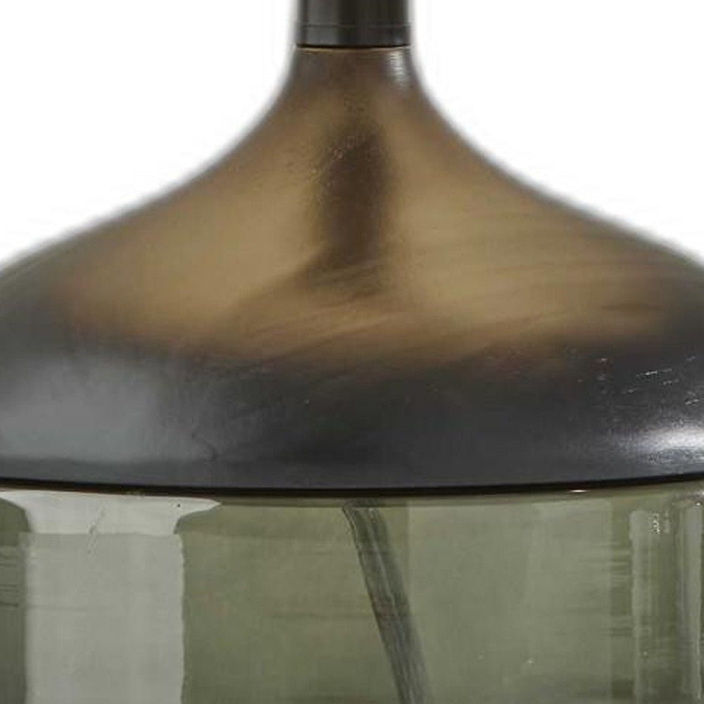 Petite Black Wood Smoked Glass Base With Lightly Textured Round Shade Table Lamp - Montana Home & Kitchen Co.