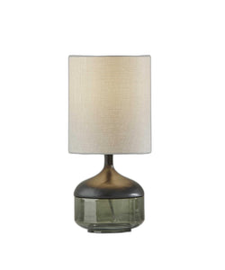 Petite Black Wood Smoked Glass Base With Lightly Textured Round Shade Table Lamp - Montana Home & Kitchen Co.