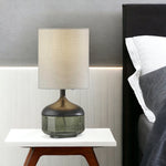 Petite Black Wood Smoked Glass Base With Lightly Textured Round Shade Table Lamp - Montana Home & Kitchen Co.