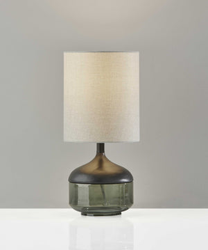 Petite Black Wood Smoked Glass Base With Lightly Textured Round Shade Table Lamp - Montana Home & Kitchen Co.