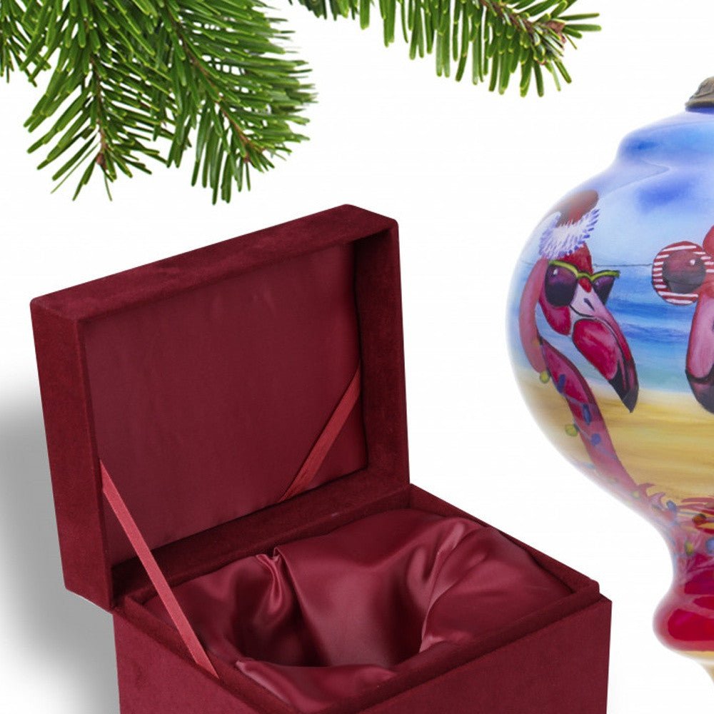 Pink Christmas Flamingos Hand Painted Mouth Blown Glass Ornament - Montana Home & Kitchen Co.