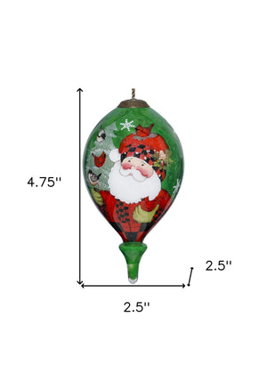 Plaid Santa with Cardinals Hand Painted Mouth Blown Glass Ornament - Montana Home & Kitchen Co.