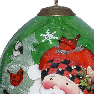 Plaid Santa with Cardinals Hand Painted Mouth Blown Glass Ornament - Montana Home & Kitchen Co.