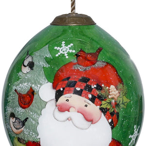 Plaid Santa with Cardinals Hand Painted Mouth Blown Glass Ornament - Montana Home & Kitchen Co.