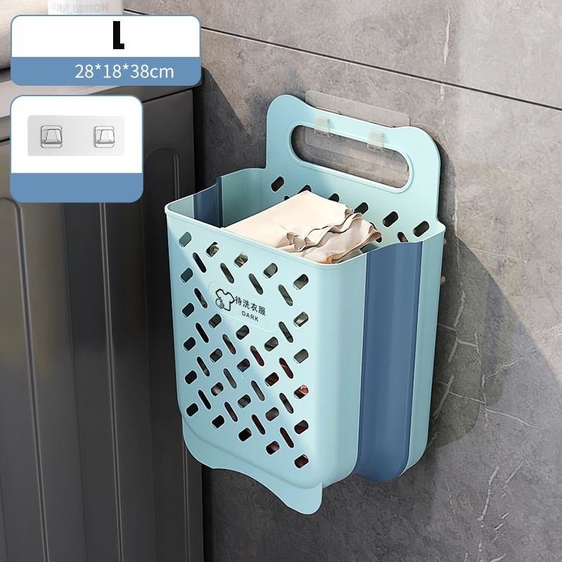 Plastic Collapsible Hanging Laundry Basket with Carry Handle, Space - Saving Wall Hanging Laundry Basket - Montana Home & Kitchen Co.