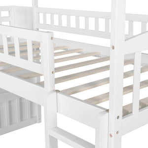 Playhouse Loft Bed With Drawers and Slide (White Twin Size) - Montana Home & Kitchen Co.