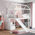 Playhouse Loft Bed With Drawers and Slide (White Twin Size) - Montana Home & Kitchen Co.