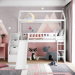 Playhouse Loft Bed With Drawers and Slide (White Twin Size) - Montana Home & Kitchen Co.