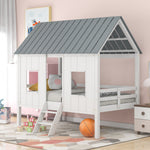 Playhouse with Windows and Roof White Twin Size Low Loft Bed - Montana Home & Kitchen Co.