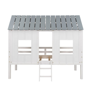 Playhouse with Windows and Roof White Twin Size Low Loft Bed - Montana Home & Kitchen Co.